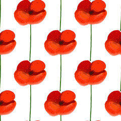 Seamless pattern with Poppy flower illustration on white background