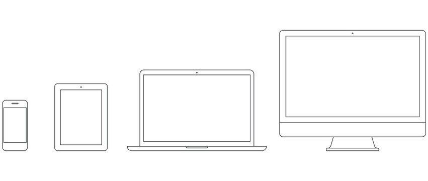 Set of Devices. Desktop Computer, Laptop, Pad and Smartphone. Stock Vector.
