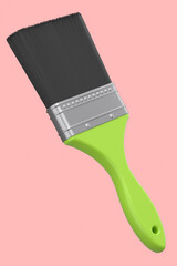Paint bristle brush for repair work and construction on pink background. - obrazy, fototapety, plakaty