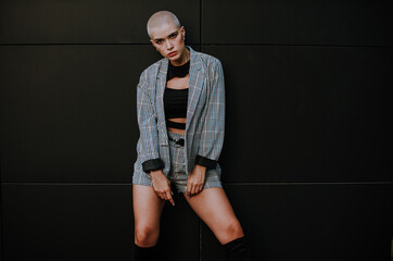 Image of a beautiful woman with bald shaved hair