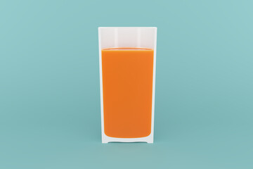 section glass white plastic ceramic orange liquid green background. Half cut object. Healthy health care by drinking freshly squeezed orange juice. Isolated with clipping path. 3D Illustration.