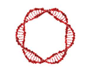structure dna blood red circle round spiral ring bubble infinity shape on white background. DNA testing, genetics human, blood type of medical science. Isolated with clipping path. 3D illustration.