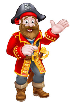 Pirate Cartoon Captain Character Mascot Pointing