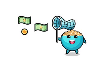 illustration of the cereal bowl catching flying money