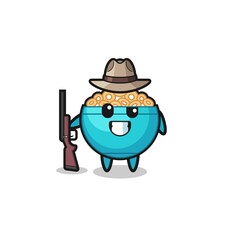 cereal bowl hunter mascot holding a gun