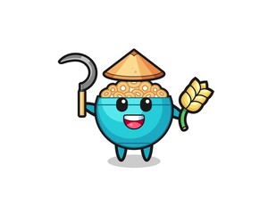 cereal bowl Asian farmer holding paddy