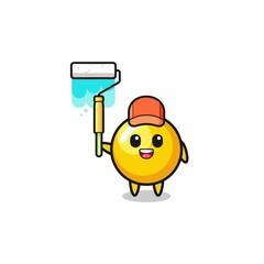 the egg yolk painter mascot with a paint roller