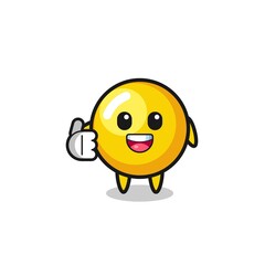 egg yolk mascot doing thumbs up gesture