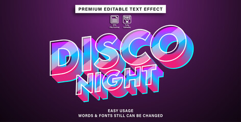 disco night editable text effect, text graphic style, font effect.