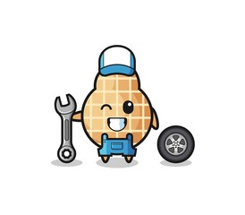 the peanut character as a mechanic mascot