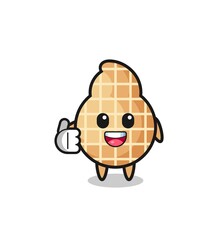 peanut mascot doing thumbs up gesture