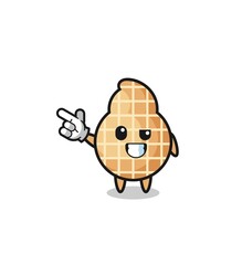 peanut mascot pointing top left