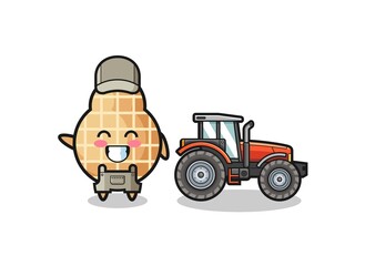 the peanut farmer mascot standing beside a tractor