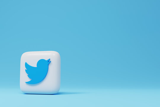 Twitter logo on a blue background. 3D render.