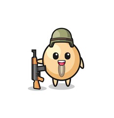 cute soy bean mascot as a soldier