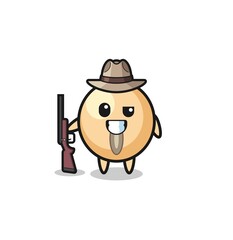 soy bean hunter mascot holding a gun