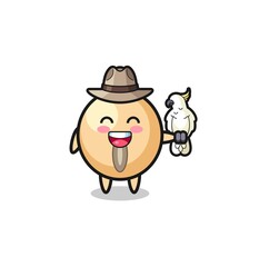 soy bean zookeeper mascot with a parrot