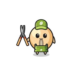 cute soy bean as gardener mascot