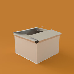 White Square Cardboard Box Mock Up Isolated on Orange Background, 3d Rendering