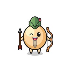 soy bean cartoon as medieval archer mascot