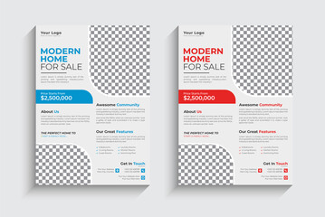 Real Estate Flyer template. modern layout, annual report, poster, red, green, blue colorful triangles, shape design size a4 vector