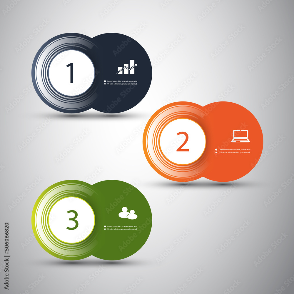Poster infographic design - set of colorful numbered round labels in editable vector format
