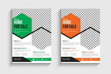 Real Estate Flyer template. modern layout, annual report, poster, red, green, blue colorful triangles, shape design size a4 vector