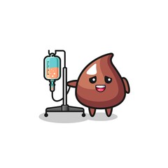 cute choco chip character standing with infusion pole