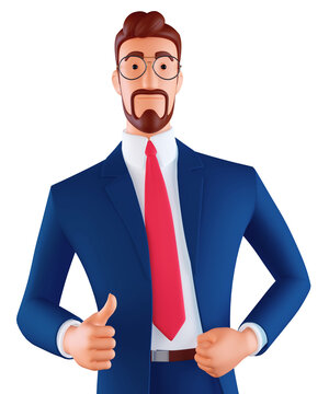 3d people, Businessman shows thumb up, like gesture isolated on white background, social icon, professional approval concept