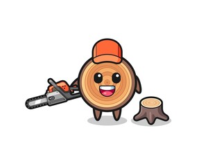 wood grain lumberjack character holding a chainsaw