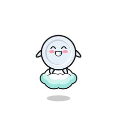 cute plate illustration riding a floating cloud