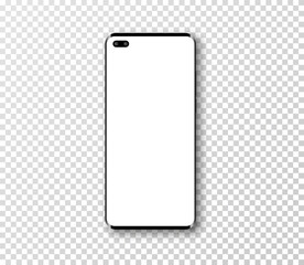 Smartphone mockup. 3d Mobile phone model. Front view. Phone with white screen and shadow on transparent background