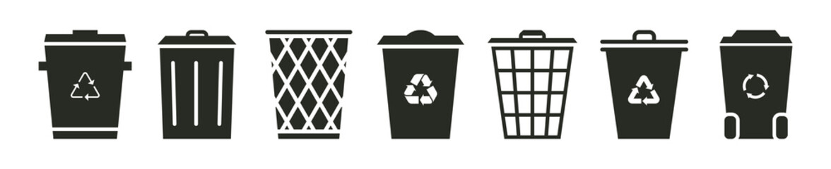 Garbage bin icon set. Trash can symbols. Vector EPS 10