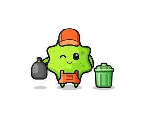 the mascot of cute splat as garbage collector