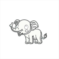 Cute little elephant cartoon  standing  vector image | Funny cartoon baby elephant coloring page for kids and adults