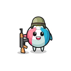 cute beach ball mascot as a soldier