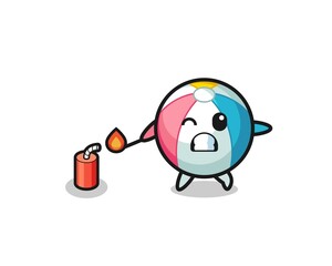 beach ball mascot illustration playing firecracker