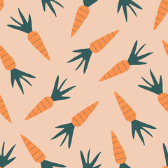 Orange carrots hand drawn vector illustration. Vegetable seamless pattern for kids fabric.