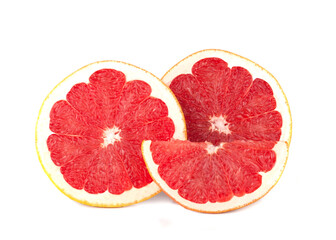 Fresh grapefruit slices isolated on a white background