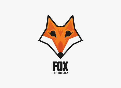 Fox Logo. Geometric Shape Head Fox Isolated on White Background. Flat Vector Design Template Element. 