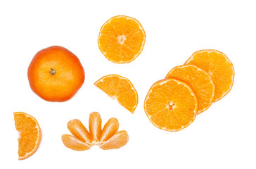 Tangerine slices isolated on a white background, top view