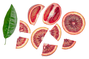 Red orange slices isolated on a white background, top view