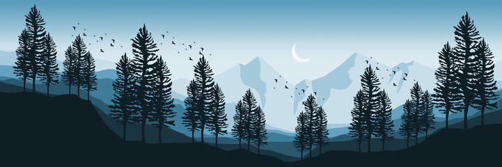 mountain landscape silhouette flat design vector illustration good for wallpaper, banner, background, backdrop, tourism, landscape, and design template