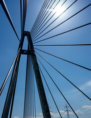 Fototapeta premium Cables and pylon of the modern rose bridge across the river Danube near Tulln, Austria