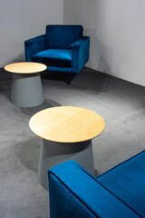 An empty meeting place during a pandemic. Colorful office chairs at the meeting place. Lack of people.