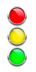 Traffic lights with silver frames isolated on white bacground. Vector realistic road object.