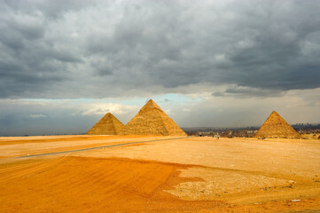 Beautiful view of the famous Egyptian Pyramids of Giza.  