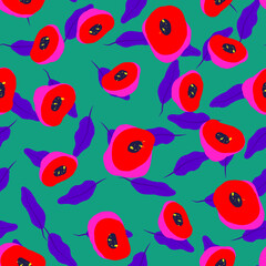 Red and Blue Rose Felt pen Vector Seamless