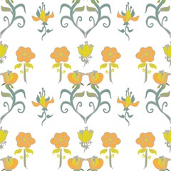 Orange and yellow flowers vector repeat pattern on white