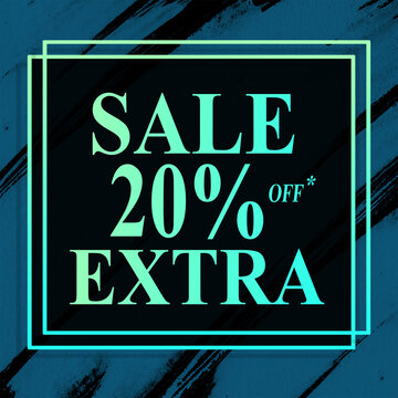 Sale 20% Off Extra Shop Now Sign Holographic Gradient Over Art White Brush Strokes Acrylic Paint On Black Background Illustration